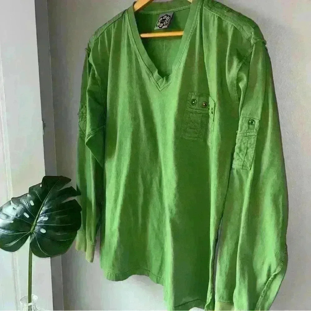 Blac Label Mens Size XLarge Gun Metal Shirt Green Long Sleeve Black Lettering
